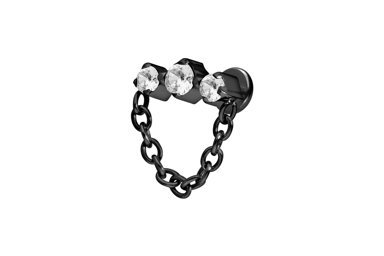 Titan Labret Piercing mit Innengewinde 3 EINGEFASSTE KRISTALLE + KETTE